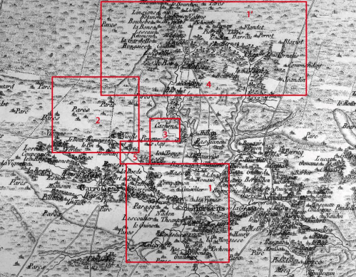 Extraits de la feuille N° 106 de la carte de Cassini (vers 1783).jpg